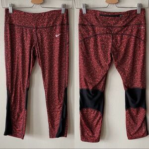 Nike Dri-Fit Black & Red Cropped Running Mesh-Lined Leggings